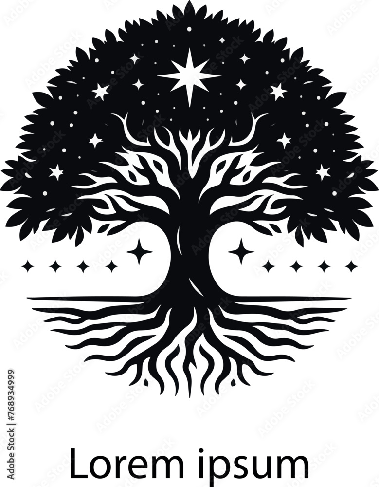 Abstract vibrant tree logo design, root vector - Tree of life logo design inspiration Abstract vibrant tree logo design, root vector - Tree of life logo design inspiration
