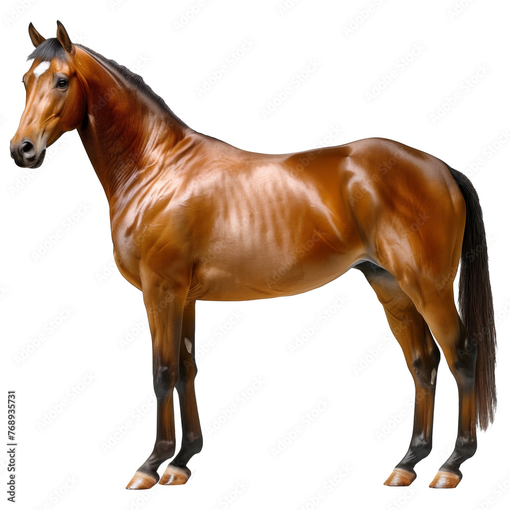 A beautiful riding horse stands still, isolated from the background A beautiful riding horse stands still, isolated from the background