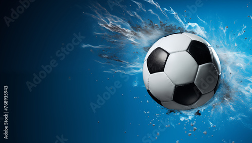 Soccer ball moving on black background with energy streaks behind it, sports success and power and sports and technology concept  © ammad
