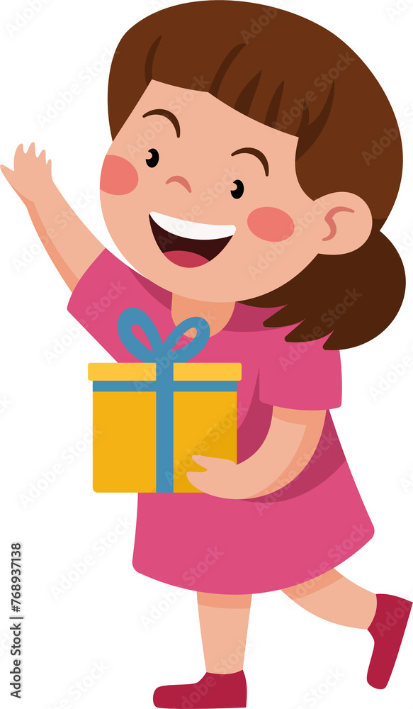 A girl is holding a yellow box with a blue ribbon A girl is holding a yellow box with a blue ribbon