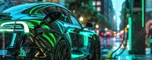 Wallpaper Mural Electric Car Charging at Night Torontodigital.ca