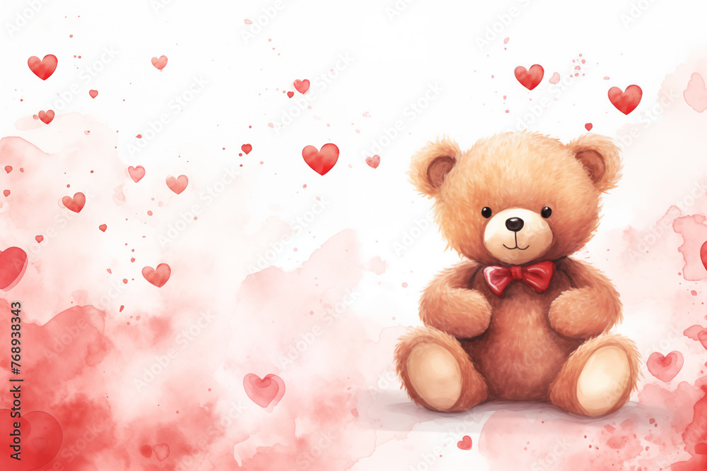 Obraz premium Soft brown teddy bear with a red heart, perfect gift for love and holidays