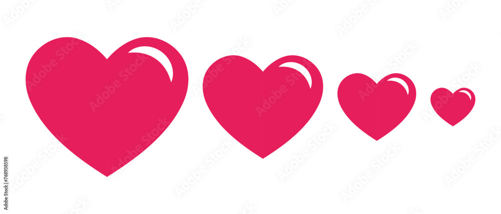 Color heart on white background. Heart vector icons. Set of red  hearts. Set of heartbeat icon on white background.  Set of red love symbols. Vector illustration.