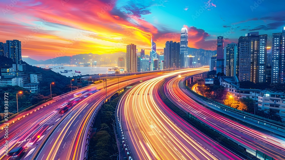 Fototapeta premium A conceptual image of smart cities with integrated infrastructure and data-driven services, illustrating the interconnectedness of urban environments.
