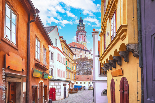 Scenic colorful street of old town of Cesky Krumlov