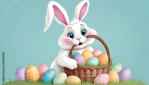 A jubilant Easter bunny surrounded by a plethora of brightly colored eggs and vibrant spring flowers, radiating boundless joy and happiness as it spreads the spirit of Easter cheer.