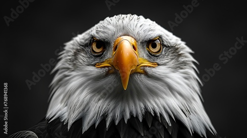 Macro photograph of an eagle head, showcasing majestic details and fierce beauty