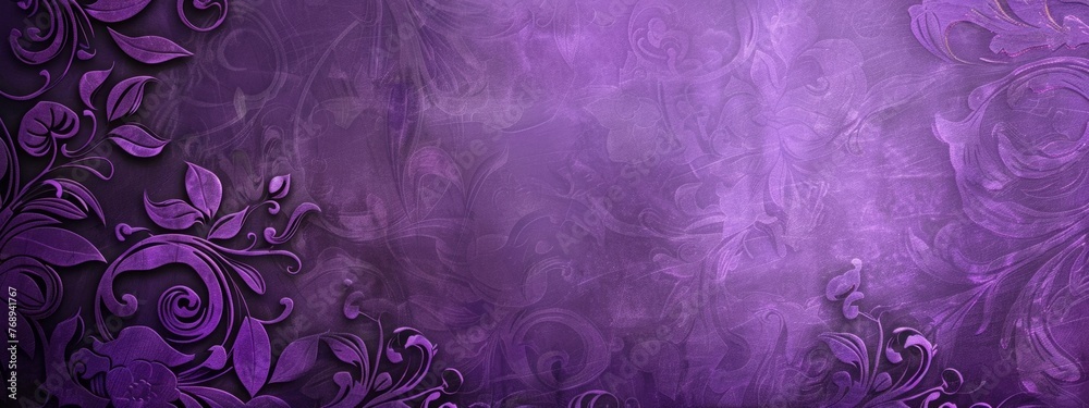 Violet purple background with lace-inspired floral patterns on the left side, creating an elegant and sophisticated design for a banner or poster template Generative AI - obrazy, fototapety, plakaty 