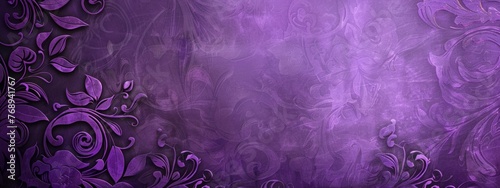 Violet purple background with lace-inspired floral patterns on the left side, creating an elegant and sophisticated design for a banner or poster template Generative AI photo