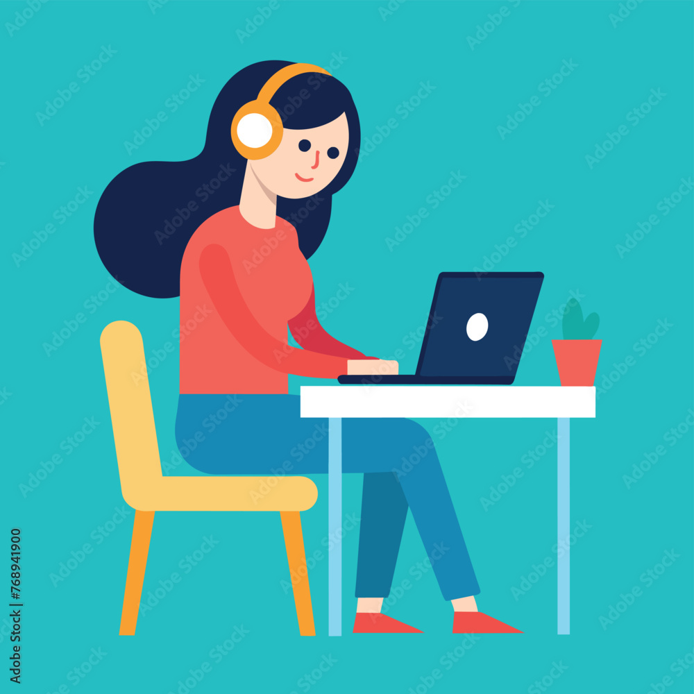 Girl working working with a laptop flat design Girl working working with a laptop flat design