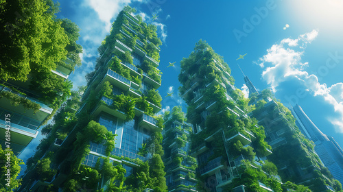 Vertical Forest Skyscrapers in Sustainable City © Noppakun