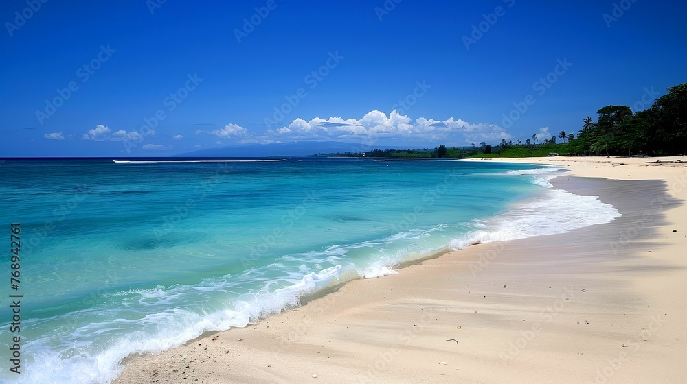 photo of an exotic beach by the sea on a summer day