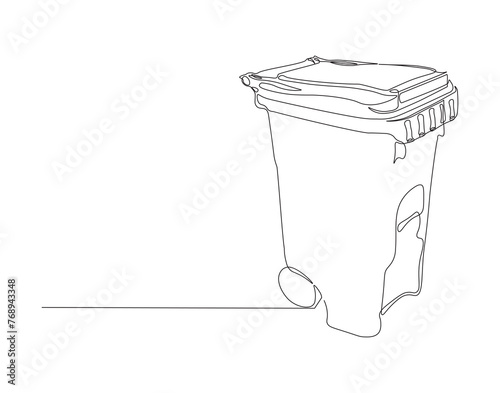 Continuous one line drawing of recycle bin home appliance. One line of trash can. kitchenware concept continuous line art. Editable outline.