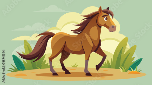 Cheerful Brown Horse Galloping in a Sunny Pasture