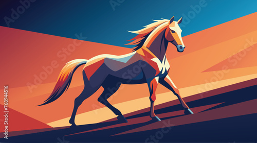 Majestic Horse Trotting in a Stylized Sunset Landscape
