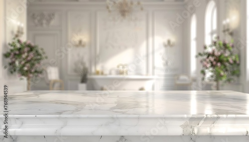 Luxurious Marble Bathroom Interior With Classic White Gold Fixtures And High-End Style