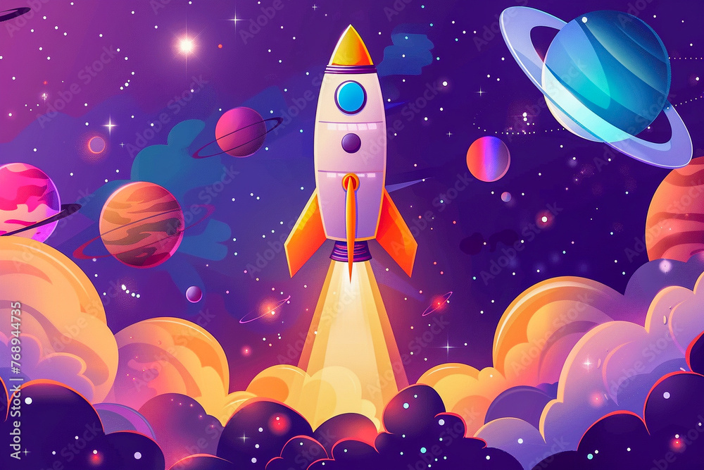 An imaginative drawing of space exploration, with spacecraft, aliens, and distant galaxies, designed to introduce kids to the wonders of space missions An imaginative drawing of space exploration, with spacecraft, aliens, and distant galaxies, designed to introduce kids to the wonders of space missions
