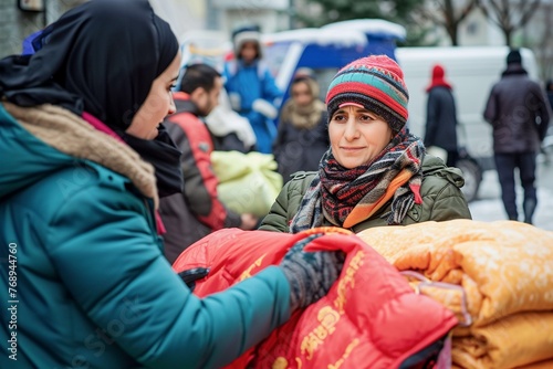 muslim people affected by natural disasters receive clothing donations due to clothing shortages