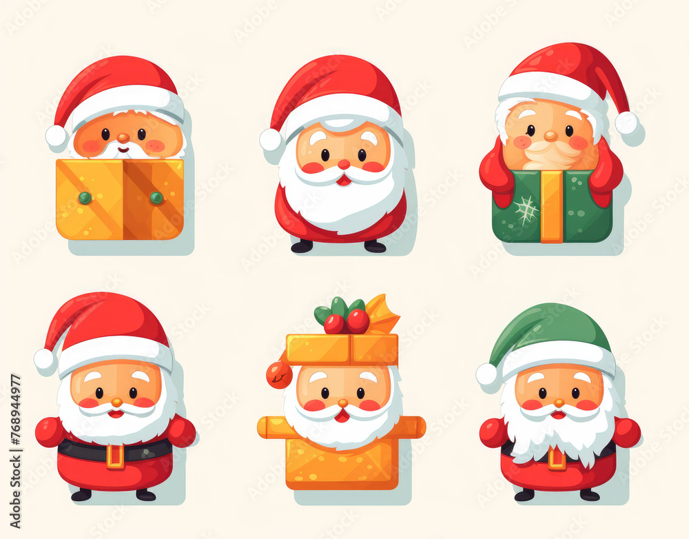 Santa Claus character set. Christmas icon set. Isolated on white background. Christmas ornament. Santa hat, tree, gift box, persent, house, cookies, reindeer and costume. Outline, thin line and flat. Santa Claus character set. Christmas icon set. Isolated on white background. Christmas ornament. Santa hat, tree, gift box, persent, house, cookies, reindeer and costume. Outline, thin line and flat.