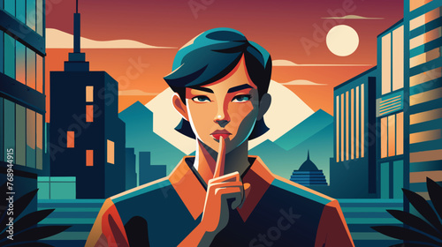 Mysterious Woman Contemplating at Dusk in the City