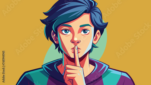 Intriguing Portrait of a Stylish Young Man With Finger on Lips