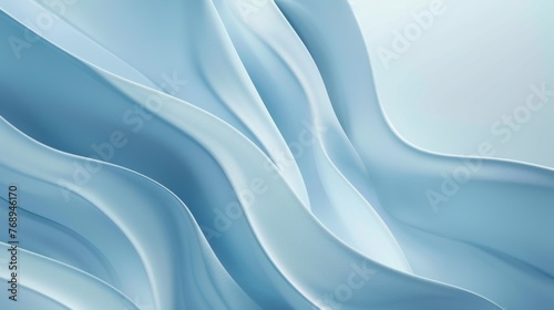 Flowing abstract satin-like waves in soft light blue for elegant backgrounds. Gentle wavy texture in pastel blue for serene wallpaper designs. © Irina.Pl