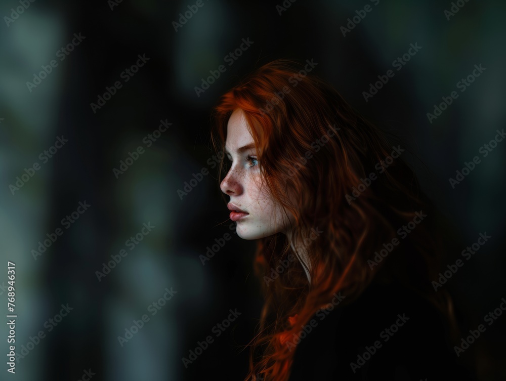 Portrait of a woman in profile. Female beauty and emotions Portrait of a woman in profile. Female beauty and emotions