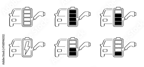 ev charger connector. Filling pump station, cable plugs for auto or car. Battery, electric vehicle plug charging station point. vehicle plugs and sockets ports for electric cars. Charge level loading