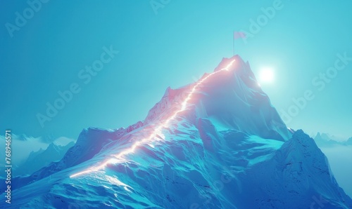 Surreal Mountain Peak with Flag