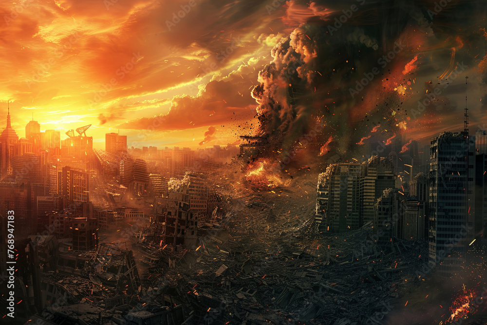 Earthquake, Natural Disaster, Apocalypse, City ablaze