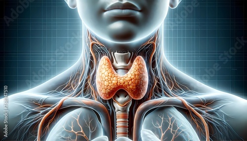 human endocrine system displaying the thyroid gland, Concept of endocrinology, thyroid health photo