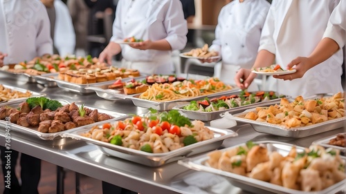 delivering meals. Cuisine Food Festival Party Idea: Buffet Dinner Catering Dining Food Celebration.