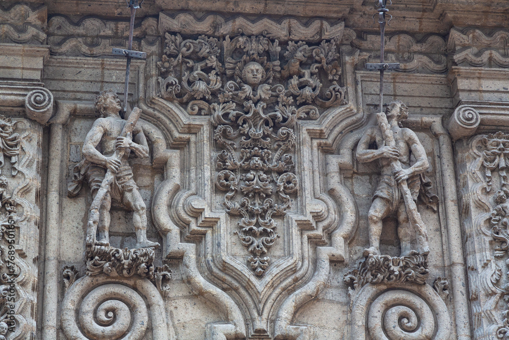 San Francisco church in the downtown of Mexico City, Mexico. Detail of facade. Decoration