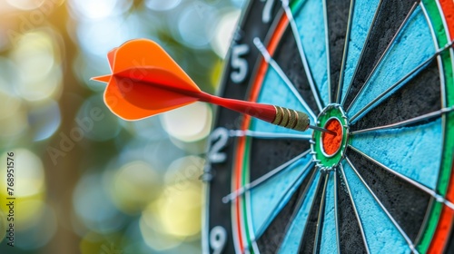 Success red dart hits bullseye on target, symbolizing business goals, investment opportunities