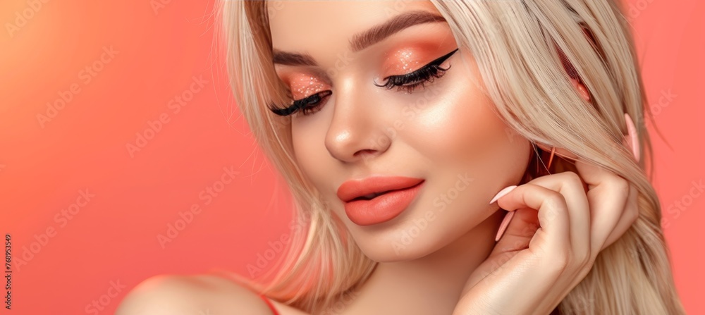 Fototapeta premium Blonde woman applying toner to achieve glowing, hydrated skin for a healthy look