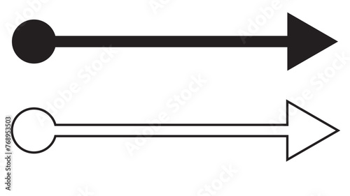 Straight line with point on start and arrow on finish. Symbol of direction, aim, target, path, easy challenge, fast way, ideal plan isolated on white background. Vector graphic illustration