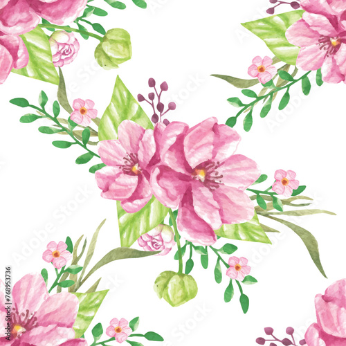Seamless pattern of pink flowers ornaments background