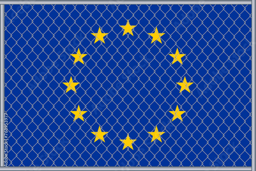 Vector illustration of the EU flag under the lattice. Concept of isolationism