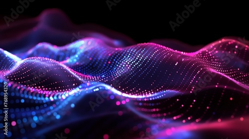 Dynamic neon waves collide in a cosmic ballet, creating a mesmerizing interplay of light and shadow within the expansive digital frontier.