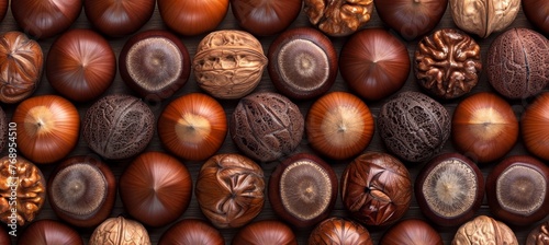 Assorted nuts forming a colorful and textured natural background for versatile uses