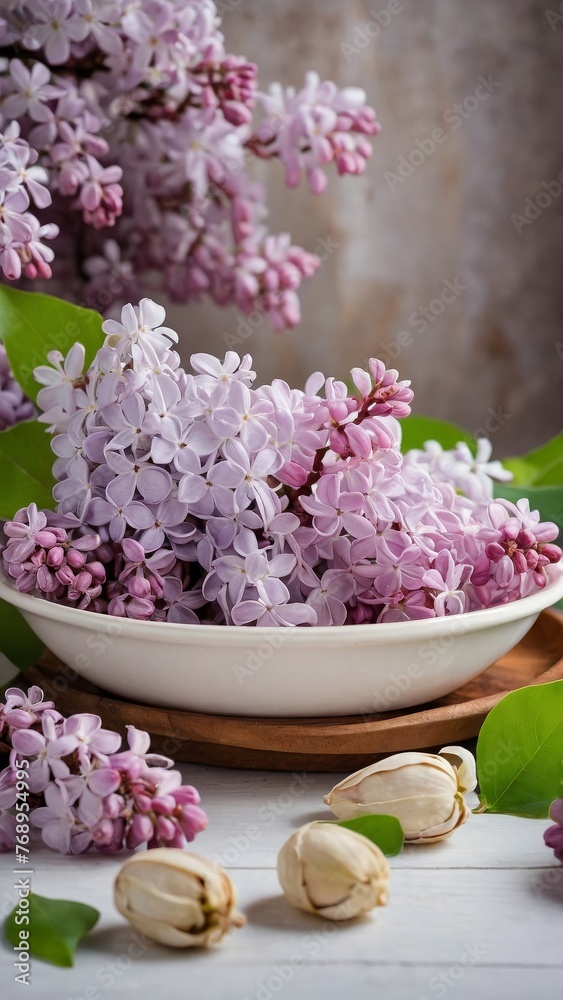 A bouquet of lilacs in a beautiful vase.