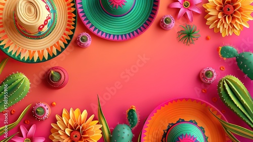 Beautiful Cinco de mayo holiday background made from maracas mexican blanket stripes or poncho