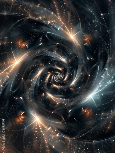 A computer generated image featuring a mesmerizing spiral design. The spiral is intricately detailed and gradually expands outward photo