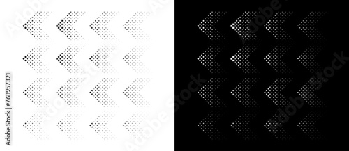 Set of arrows with halftone effect. Black figures on a white background and an equally white figures on the black side.