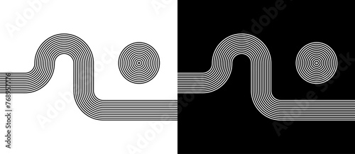 Striped vector background with parallel lines. Black lines on a white background and the same white lines on the black side. © Mykola Mazuryk