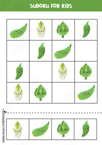 Educational Sudoku game with cute cartoon vegetables.