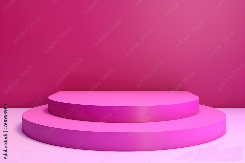 Minimalist pink product display platforms against a vibrant purple background. Pink and Purple Product Display Stands Minimalist pink product display platforms against a vibrant purple background. Pink and Purple Product Display Stands