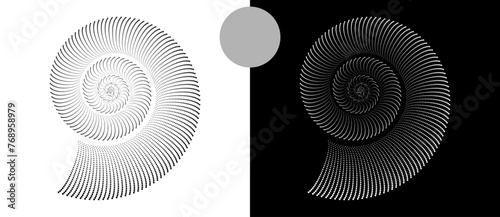 Wallpaper Mural Halftone dots in spiral. Modern abstract background. Design element or icon, logo. Black shape on a white background and the same white shape on the black side. Torontodigital.ca