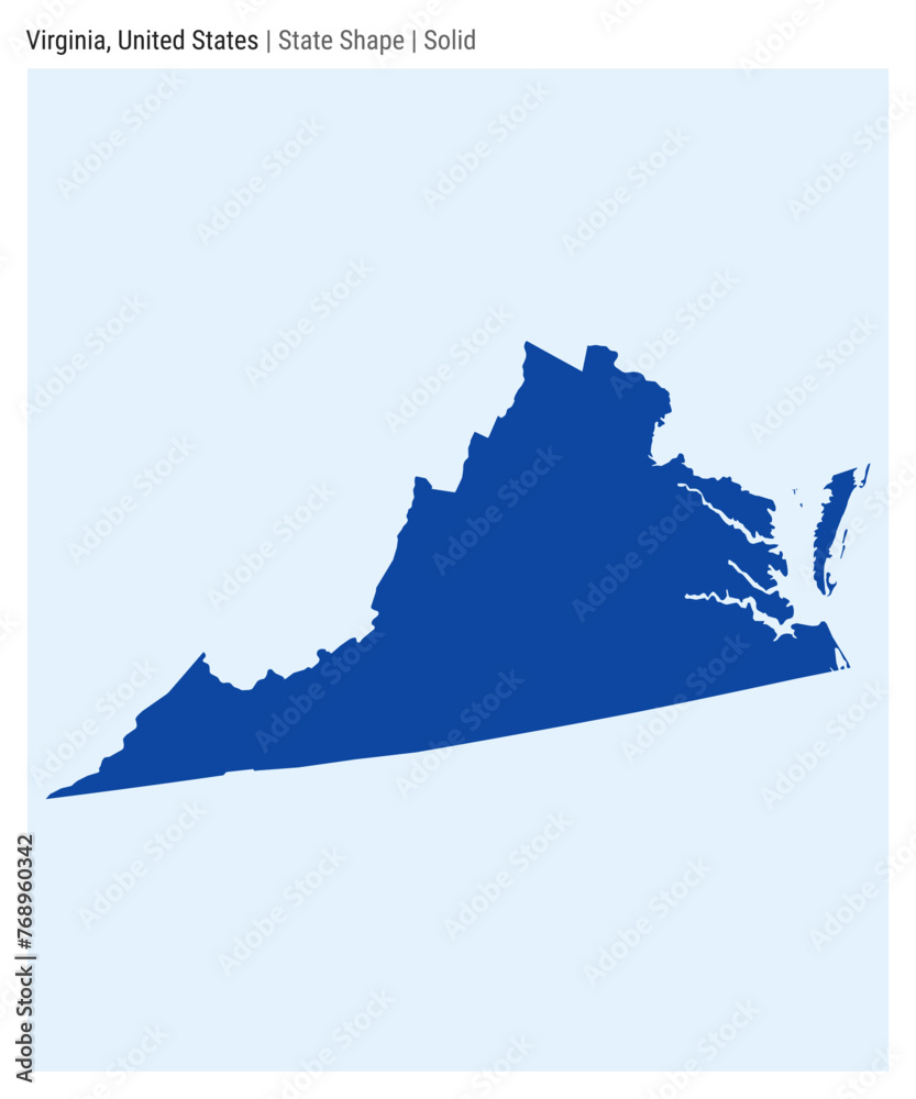 Virginia, United States. Simple vector map. State shape. Solid style. Border of Virginia. Vector illustration. - obrazy, fototapety, plakaty 