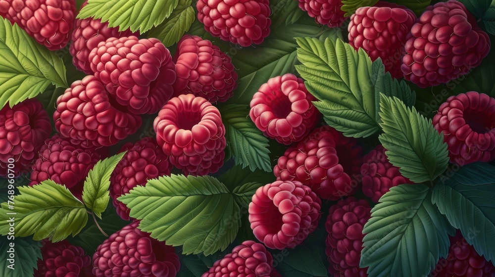 Sumptuous Raspberries: A Botanical Masterpiece Sumptuous Raspberries: A Botanical Masterpiece
